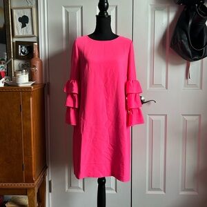 Sail to Sable hot pink long tiered ruffle sleeve mini dress